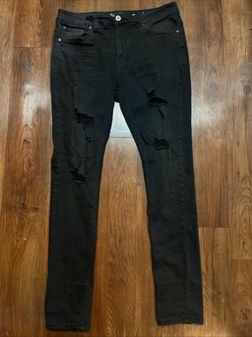 Serenade Men's Skinny Black Ripped Jeans